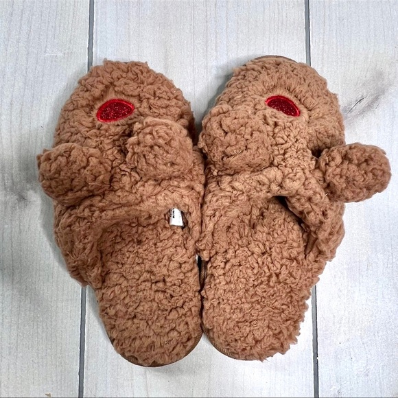 Fuzzy Reindeer Slide On Slippers Christmas Holiday - Picture 4 of 8